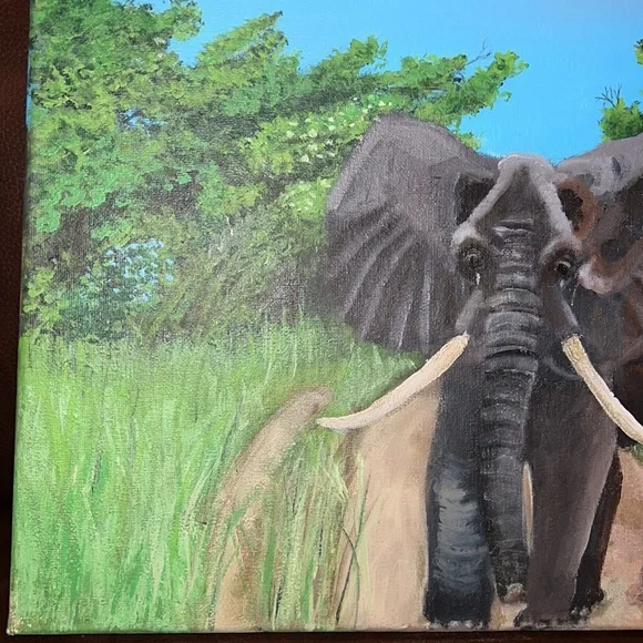 Gorgeous Timothy Gilbert original acrylic elephant safari painting size 11x14!